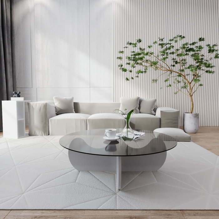 Hanah Home Mesa de Centro Himalayas Blanca con Cristal Templado Hanah Home Mesa de Centro Himalayas Blanca con Cristal Templado